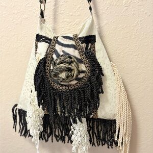 Handmade Boho Bag Upcycled Fringed Cross Body Art Purse Adj Lining W PStrap
